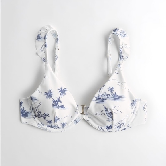 HOLLISTER Ruffle White and Blue Beach Bikini Top and Bottom - Picture 2 of 13